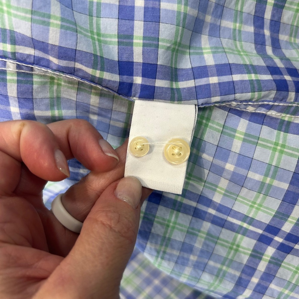 Preppy RVYC Plaid Button Down Shirt Medium Coastal Blue Green Long Sleeve - Picture 5 of 9
